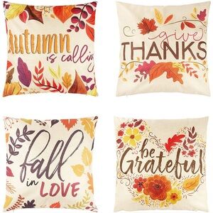 NEW 4 Pack Fall / Thanksgiving Throw Pillow Covers (covers only) 18” x 18”